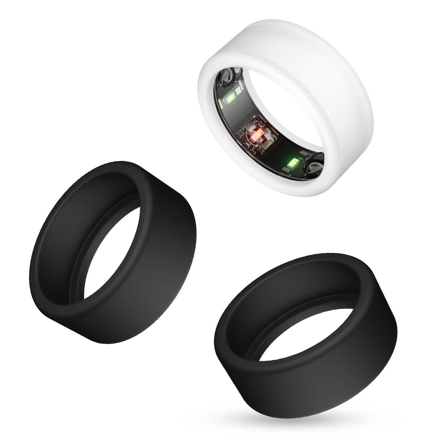 MUUPEG Silicone Ring Cover Compatible with Oura Ring Protector Elastic Case for Oura Smart Ring Gen 3 Oura Ring Generation 3 Sleeve for Working Out (2 Black + 1 White S)